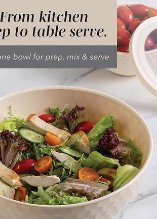 COOK WITH COLOR Mixing Bowls with Lids - 12 Piece Plastic Nesting Bowls Set includes 6 Prep Bowls and 6 Lids, Non Slip Bottom and Embossed Design - Microwave Safe (Cream)