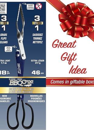 BBQCroc 3 in 1 Barbecue Tool 18-inch - Light and Long Tongs, Spatula and Grill Scraper (Blue) (18 inch Without Flashlight)