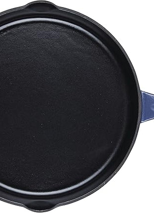 Ayesha Curry Kitchenware Enameled Cast Iron Skillet/Frying Pan with Helper Handle and Pour Spouts, 12 Inch - Anchor Blue