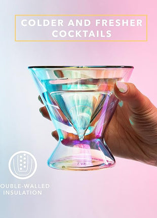 Dragon Glassware Stemless Martini Glasses - 7 oz Iridescent Set of 2 - Double Wall Insulated Cocktail Glass Set - Unique and Fun Gift for Espresso Martini Lovers