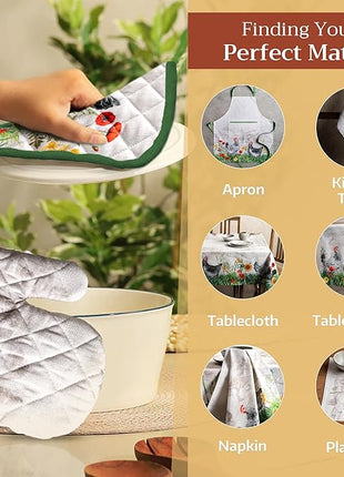 Maison d' Hermine Pot Holders Set 100% Cotton Heat Resistant Potholders 8" x 8" Hot Pads with Loop BBQ, Cooking, Baking, Grilling, Kitchen, Handling Hot Pans Spring/Summer (Pack of 2, Basse Cour)