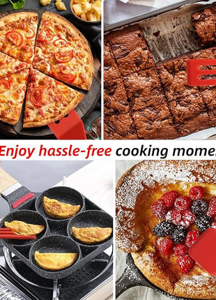 Dazzhues Mini Silicone Brownie Serving Spatula Set Flexible Non Stick Serve Turner Heat Resistant Cooking Spatula for Flip Eggs Crepe Steak Pizza Kitchen Utensil (Red)