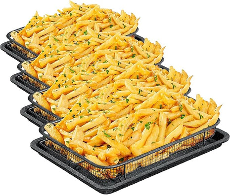 Bakken-Swiss Crisper Tray, Non-Stick Gray Marble | Healthier Cooking | For Regular Ovens | 2-Piece Set, Pack of 4