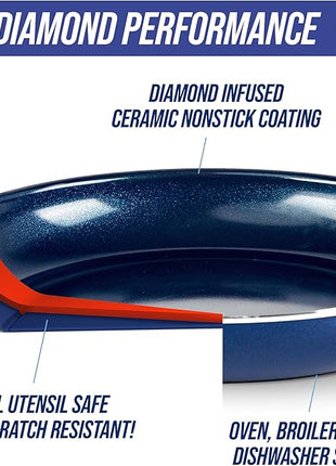 Blue Diamond 20 Piece Nonstick Cookware Set, Diamond Ceramic Pots & Pans, Dishwasher & Metal Utensil Safe, Non Toxic PFAS-Free, Kitchen Cooking Sauce & Saute Pans, Oven & Broiler to 600F, Blue