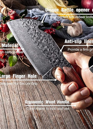 Purple Dragon Boning Knife Hand Forged Chef Knife with Leather Sheath Gift Box Bottle Opener Design Sharp Meat Butcher Cleaver Kitchen Knife for Kitchen Outdoor BBQ Camping