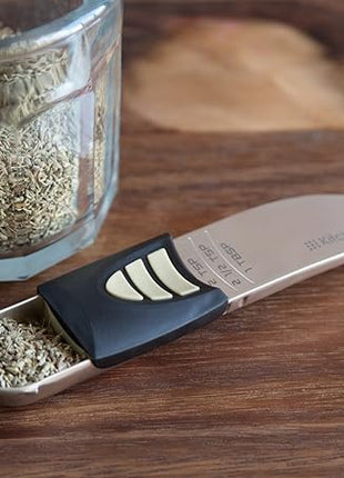 KitchenArt Professional Series Tablespoon, Champagne Satin Measuring Spoon, Adjustable from 1/2 Teaspoon to 1 Tablespoon, White & Black