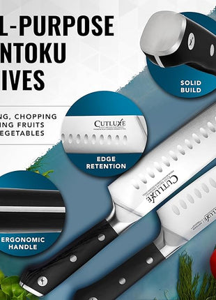 Cutluxe Santoku Knife Set – 7" Chopping Knife and 5" Vegetable Knife – Multipurpose Kitchen Knives – High Carbon German Steel, Full Tang & Ergonomic Handle Design – Artisan Series