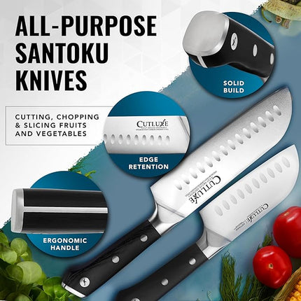 Cutluxe Santoku Knife Set – 7" Chopping Knife and 5" Vegetable Knife – Multipurpose Kitchen Knives – High Carbon German Steel, Full Tang & Ergonomic Handle Design – Artisan Series