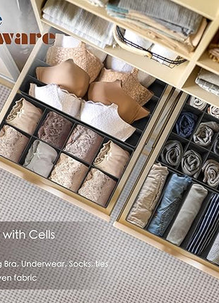 Simple Houseware 4-Pack Drawer Organizer Set - Closet Dividers for Underwear, Socks, Bras, Scarves, Ties - Foldable Non-Woven Storage Boxes, Dark Gray