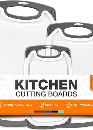 Cutting Boards for Kitchen - BPA-Free Chopping Board - Different Sizes & Non Slip Handles - Reversible, Large Cutting Board Set - Unique Gifts for Cooks Who Have Everything - 3-Pack Gray/Gray