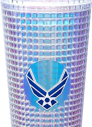 Spoontiques Diamond Tumbler, 20oz - Textured Cup w/Staw, Double Wall Insulated, BPA Free - US Air Force