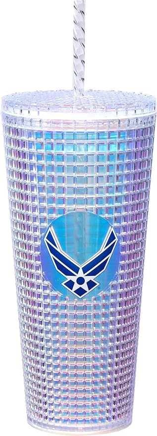 Spoontiques Diamond Tumbler, 20oz - Textured Cup w/Staw, Double Wall Insulated, BPA Free - US Air Force