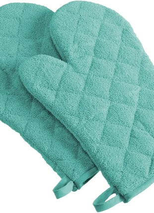 DII Basic Terry Collection 100% Cotton Quilted, Oven Mitt, Aqua, 2 Piece
