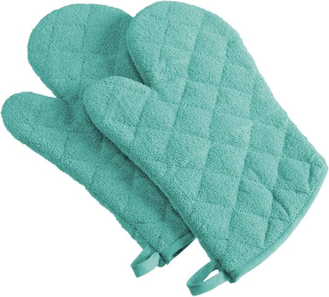 DII Basic Terry Collection 100% Cotton Quilted, Oven Mitt, Aqua, 2 Piece