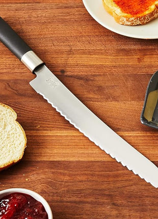 Kai Wasabi Bread Knife 9”, Wide Serrations are Gentle on Bread, Comfortable Handle Offers Secure Grip in Wet Conditions, Serrated Kitchen Knife