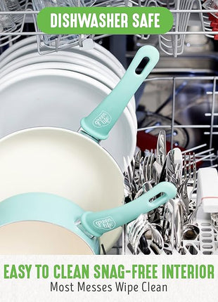GreenLife Soft Grip Healthy Ceramic Nonstick 18 Piece Kitchen Cookware Pots and Frying Sauce Saute Pans Set, PFAS-Free with Kitchen Utensils and Lid, Dishwasher Safe, Turquoise