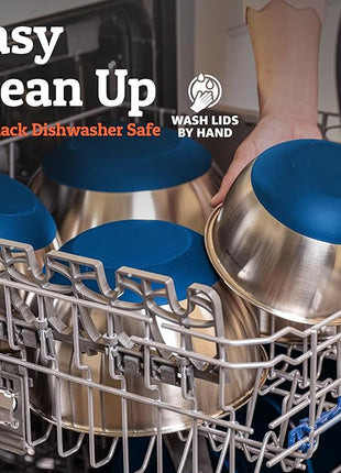 Priority Chef Premium Mixing Bowls With Airtight Lids Set, Thicker Stainless Steel Mixing Bowl Set, Large Prep Metal Bowls with Lids, Nesting Bowls for Kitchen, 1.5/2/3/4/5 Qrt, Blue