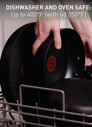 T-fal Ultimate Hard Anodized Nonstick Cookware Set 12 Piece, Oven Broiler Safe 400F, Lid Safe 350F, Kitchen Cooking Set w/Fry Pans, Saucepans, Dutch Oven, Pots and Pans, Dishwasher Safe, Black