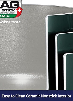 Tramontina Ceramic Non Stick 6-Piece Nesting Sauce Pan Set with Lids - Stackable Nonstick Cookware Set, Dishwasher and Oven Safe, Teal