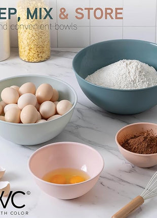 COOK WITH COLOR Mixing Bowls with TPR Lids - 12 Piece Plastic Nesting Bowls Set includes 6 Prep Bowls and 6 Lids, Microwave Safe (Teal)