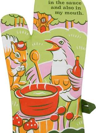 Blue Q I Put Wine in The Sauce Funny Oven Mitts - Cute Oven Mitts, Home Kitchen Gifts, Cooking Accessories, Super-Insulated Quilting, Comfy Natural-Fitting Shape, 100% Cotton, Size 12.5" L x 7.5" W