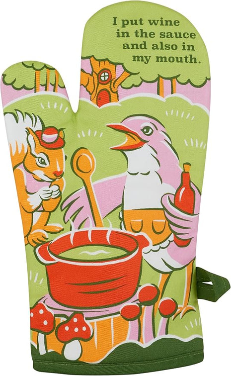 Blue Q I Put Wine in The Sauce Funny Oven Mitts - Cute Oven Mitts, Home Kitchen Gifts, Cooking Accessories, Super-Insulated Quilting, Comfy Natural-Fitting Shape, 100% Cotton, Size 12.5" L x 7.5" W