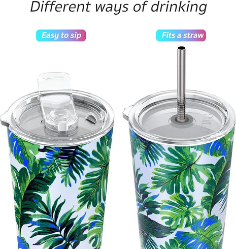 THILY Tumbler Stainless Steel Coffee Cup 26 oz Triple-Insulated Travel Mug with Splash-Proof Lid, for Ice Drinks and Hot Beverage Smoothies Cup, Green Plants