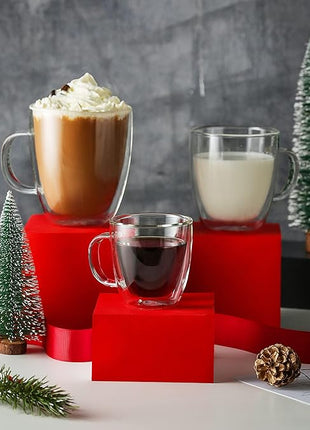 CNGLASS Insulated Espresso Glass Mugs 5.4oz/160ml, Small Clear Coffee Mugs Set of 2, Double Wall Glass Cups with Handle for Tea and Macchiato