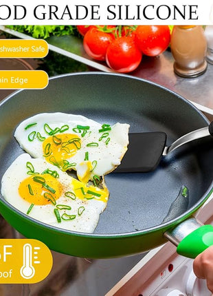 Silicone Cookie Spatula Turner 2 Pack Mini Brownie Spatula Flexible Kitchen Small Silicone Turner for Nonstick Cookware Heat Resistant No Scratch Flipper for Egg Pancake(Black,Blue)