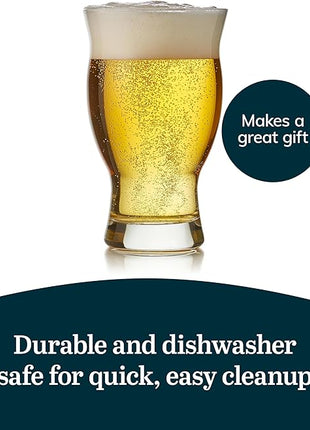 Libbey Craft Brews Nucleated Pint Beer Glasses, Dishwasher Safe Pint Glasses Set of 4 for Light Beers, Stouts, Laser Etching Nucleated Beer Glasses