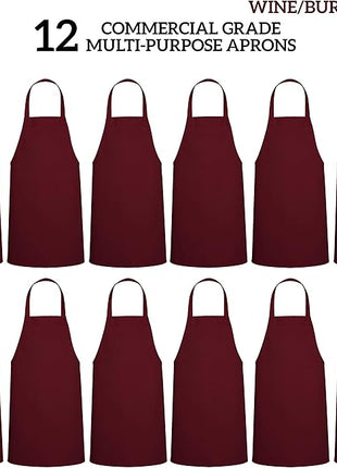 GREEN LIFESTYLE 12 Pack Professional Chef Apron – Grilling Aprons for Men, Waterproof Cooking Apron for BBQ, Work or Restaurant Use, Kitchen Aprons for Women – Burgundy, No Pockets