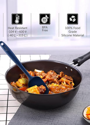 HOTEC 600℉ Heat Resistant BPA-Free Silicone Rubber Spatula Set, Kitchen Cooking Spatulas, Baking, Mixing, for Non Stick Cookware, Dishwasher Safe, Classic Blue Set of 5