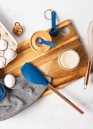 Copper and Blue Silicone Cooking Utensils Set - 17-Piece Set with Copper Utensil Holder and Measuring Cups and Spoons for Stylish Cooking and Baking - Blue Kitchen Decor, Unique Kitchen Gifts