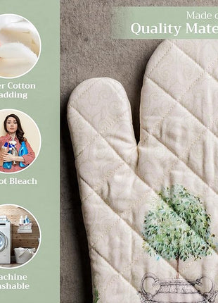 Maison d' Hermine Oven Gloves 100% Cotton Oven Mitt 7" x 13" with Loop Heat Resistant, BBQ, Cooking Gloves, Baking, Grilling, Kitchen, Handling Hot Pans Spring/Summer (Pack of 1, Jardin Du Roy)