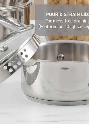 T-fal Stainless Steel Cookware Set, 11 Piece, Induction Cookware, Oven Safe to 500°F, Kitchen Cooking Set w/Fry Pans, Pots and Pans, Dutch Oven, Saucepans, Kitchen Essentials, Silver