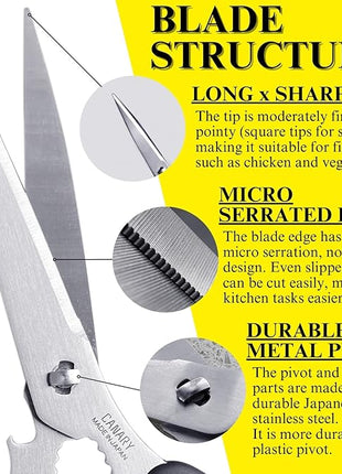 CANARY Japanese Kitchen Scissors for Food 9.5" [Long Blade] Heavy Duty Kitchen Shears, Dishwasher Safe Come Apart Blade, Japanese Stainless Steel Blade, Made in JAPAN