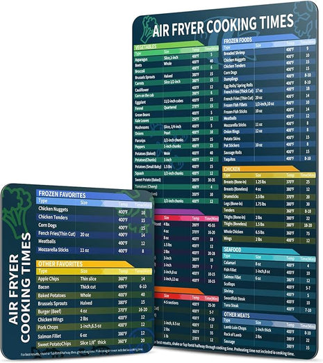 Air Fryer Magnetic Cheat Sheet Set, Cook Times Chart Air Fryer Accessories Magnet Sheet Quick Reference Guide for Cooking and Frying, Easy to Use, Excellent Kitchen Assistant