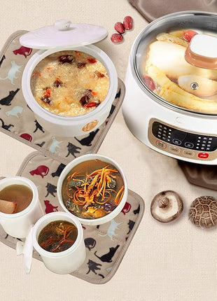 Pot Holders Set of 2 Heat Resistant 480 ℉ Kitchen Non Slip Clear Silicone Printed Comfortable Cotton Lining Women Men Cooking Barbecue Microwave Machine Washable (Cat, Khaki Potholders)