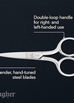 Gingher Embroidery Scissors, Precision Craft Scissors, Hand-Tuned Blades & Double Loop Handle, 4”, Silver/Nickel