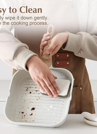 SENSARTE Nonstick Ceramic Grill Pan for Stove Tops, Square Grilling Pan with Pour Spouts, Non Toxic Durable Grill Skillet for All Stoves(Gas,Electric,Induction) PTFE,PFAS,PFOA Free, 12Inch (White)