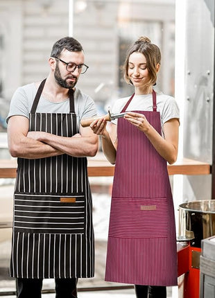 2 Pack Adjustable Bib Apron with 2 Pockets Chef Cooking Kitchen Restaurant Aprons for Women Men