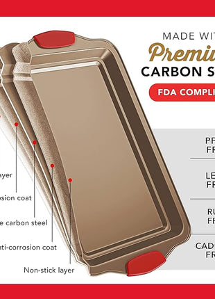 Baking Sheet Set, 3-Piece Cookie Sheet Set with Silicone Handles, Steel Baking Pans Set, Durable Baking Sheets for Oven, BPA Free Cookie Sheets for Baking Nonstick Set, Sheet Pan - Bronze Baking Pan