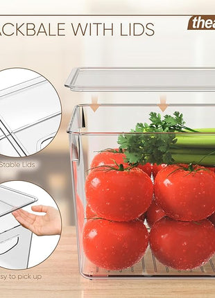 theaoo Clear Storage Bins with Lids Stackable - Large Plastic Containers for Pantry Organization and Storage - Perfect for Kitchen,Fridge,Laundry Room,Bathroom,Garage,Closet,Cabinet Organizer - 6 Pack