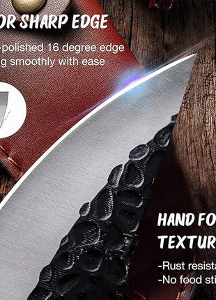 Huusk Viking Knives Hand Forged Boning & Chef Knife - Full Tang Japanese Blade with Sheath - Butcher Meat Cleaver - Camping & Kitchen Christmas Gifts for Men and Women
