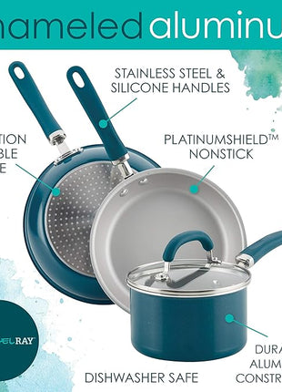 Rachael Ray Create Delicious Nonstick Cookware Pots and Pans Set, 13 Piece, Teal Shimmer