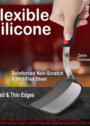 Silicone Pancake Spatula Turner Set of 2, 600°F Heat Resistant Cooking Spatulas for Nonstick Cookware, Large Kitchen Utensils BPA Free Rubber Spatula Set for Egg, Pancake, Fish, Burger