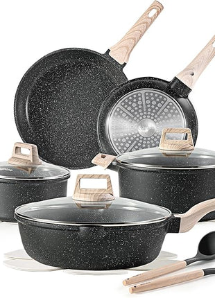 CAROTE 14Pcs Pots and Pans Set Non Stick, Cookware Sets Induction Cookware Granite Cooking Set with Frying Pans, Saucepans, Saute Pan, Extra Large Casserole