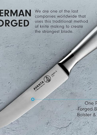 Messermeister Avanta Forged 5” Fine Edge Steak Knife Set - Pack of 2 - German X50 Stainless Steel - Rust Resistant & Easy to Maintain - 8 Steak Knives Total