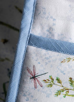 Maison d' Hermine Double Oven Mitts 100% Cotton 7"x35" Double Oven Mitt Heat Resistant BBQ Cooking Gloves with Loop, Baking, Grilling, Home, Kitchen, Handling Hot Pans Spring Summer (Fleurs De Mai)