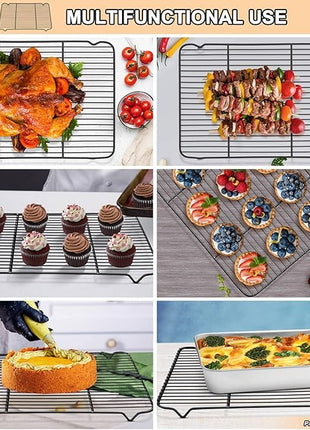 P&P CHEF Cooling Baking Rack Pack of 2, Stainless Steel Cooling Racks for Cooking Baking Roasting Grilling Drying, Dense Wires & Smooth Edge, Easy to clean, Black, 16.6" x 11.5"